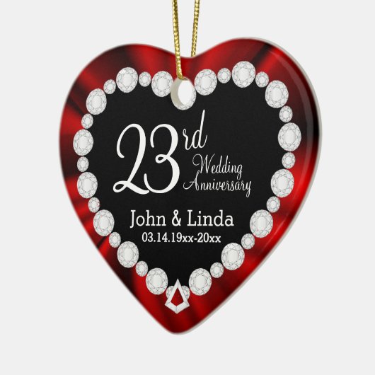 DIY bruiloft Jubileum | Rood Satijn & Diamanten Keramisch Ornament (Links)