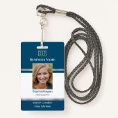 DIY Business Foto Naam Logo Info Ocean Blue White Badge (Voorkant met draagriem)