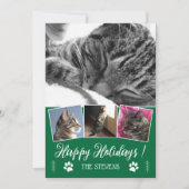 DIY Cat Photo Collage Green Holiday Flat Card Kaart (Voorkant)