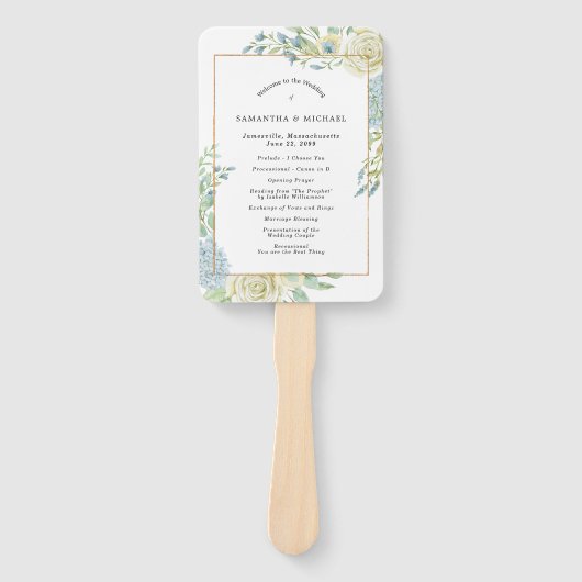 DIY Chique Roos Hydrangea Trouwprogramma Handwaaier (Voorkant)