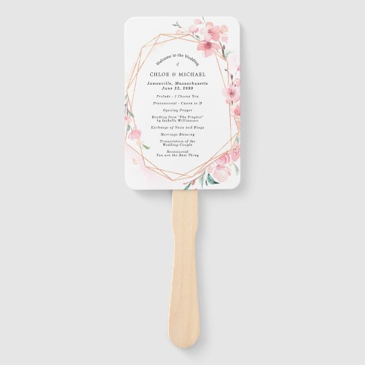 DIY Chique roze kersenbloesem bruiloft programma Handwaaier (Voorkant)