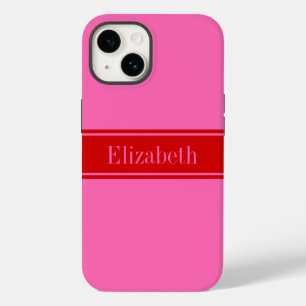 DIY Colors Hot Pink, Red Ribbon Name Monogram S Case-Mate iPhone 14 Hoesje