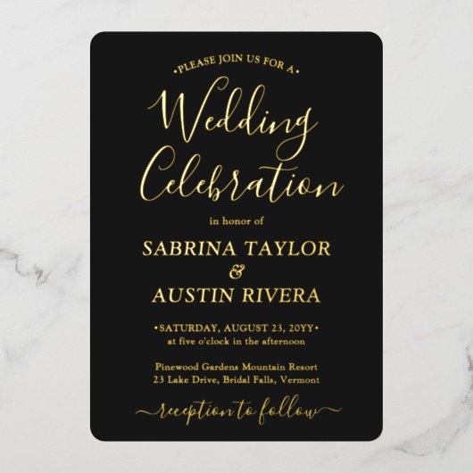 DIY Colour Wedding Celebration Foto zwart Elegant Folie Uitnodiging (Voorkant)