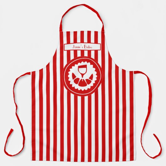 DIY Colrs Vertical Stripe Red White Croissant Wine Schort (Voorkant)