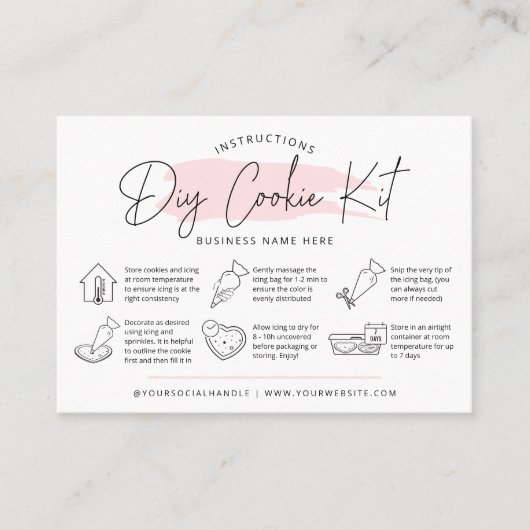 DIY Cookie Kit Instructies Blush Roze Waterverf Visitekaartje (Voorkant)