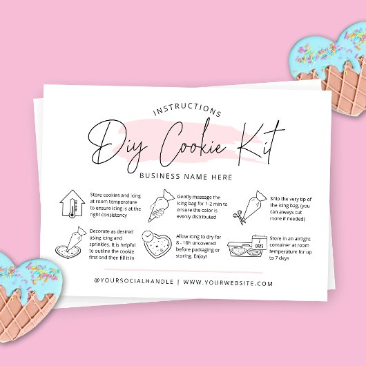 DIY Cookie Kit Instructies Blush Roze Waterverf Visitekaartje