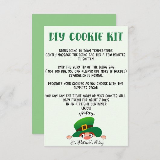 DIY COOKIE KIT INSTRUCTIES, ST PATRICKS DAY BEDANKKAART (Voorkant / Achterkant)