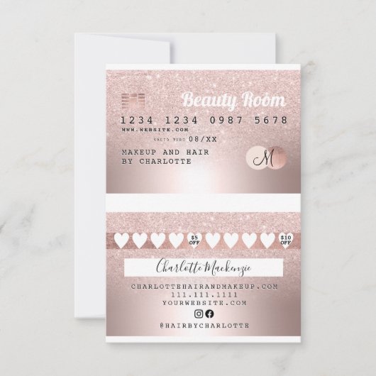 DIY Creditcard roos goud metallic glitter loyalite Kaart (Voorkant)