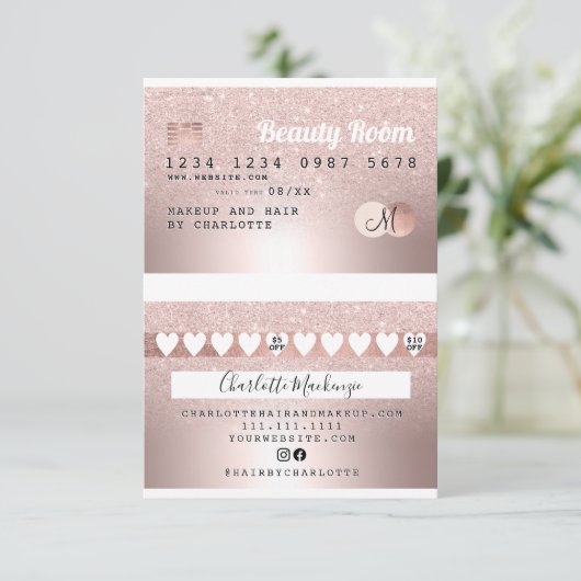 DIY Creditcard roos goud metallic glitter loyalite Kaart (Staand voorkant)
