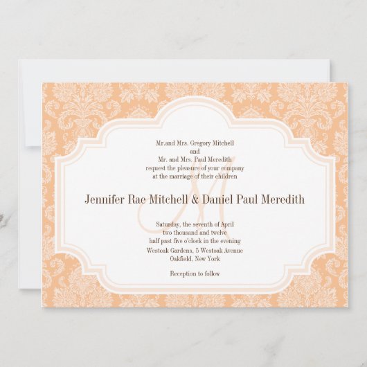 DIY Custom Wedding Invitting Peach Damask Kaart (Voorkant)