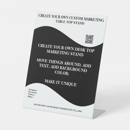 DIY-desktop marketingstandaard 8x10 zwart-wit Reclamebord Met Voetstuk (Voorkant)