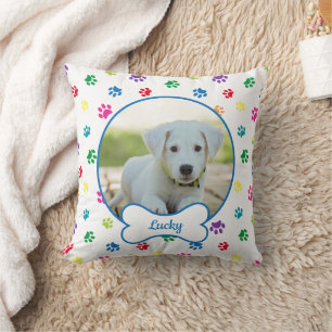 DIY Dog Photo Circle Name Bone Colorful Paw Prins Kussen