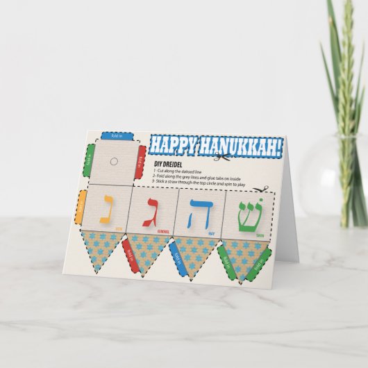DIY Dreidel Happy Hanukkah Wenskaart Feestdagen Kaart (Voorkant)