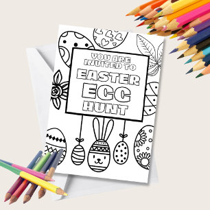 DIY Easter Egg Hunt Invitation Coloring Kaart