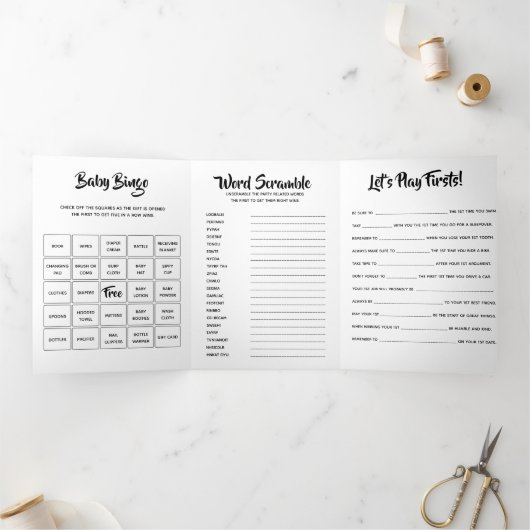 DIY eerste verjaardag baby games DIY afbeelding ku Drieluik Uitnodiging (Binnen)