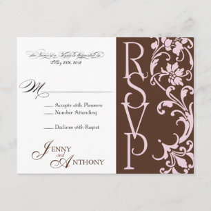 DIY Elegant Simple RSVP in chocolade en roze Kaartje
