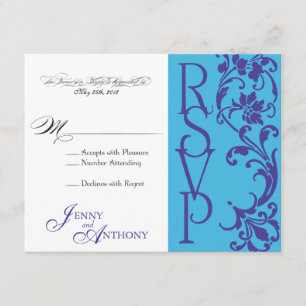 DIY Elegant Simple RSVP  Paars & Sky Blue Kaartje