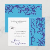 DIY Elegant Simple RSVP Paars & Sky Blue Kaartje (Voorkant / Achterkant)