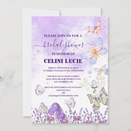 DIY Elegante gouden en Paarse vlinderbruidsshow Kaart (Voorkant)