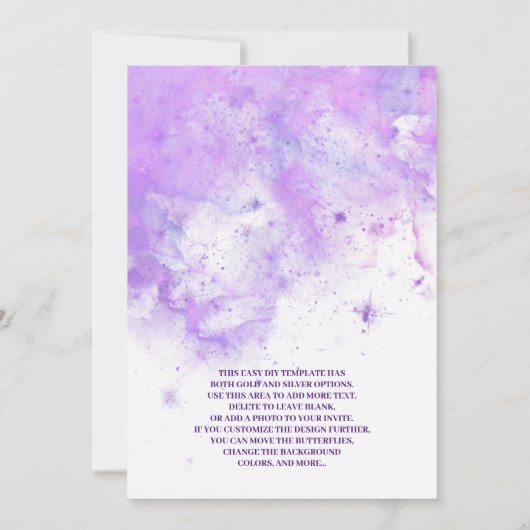 DIY Elegante gouden en Paarse vlinderbruidsshow Kaart (Achterkant)