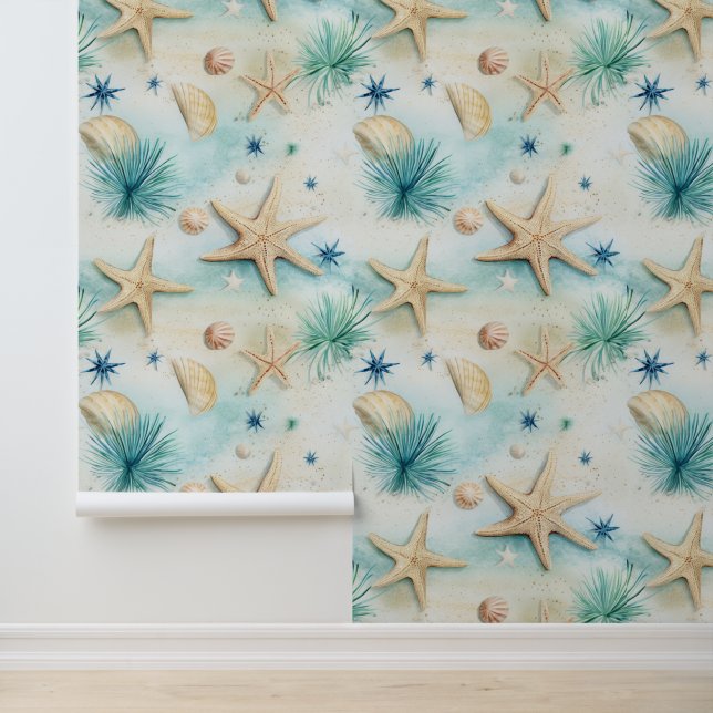 DIY Elegante Ocean Starfish Blauwgroen zeewier Bea Behang (Applicatie)