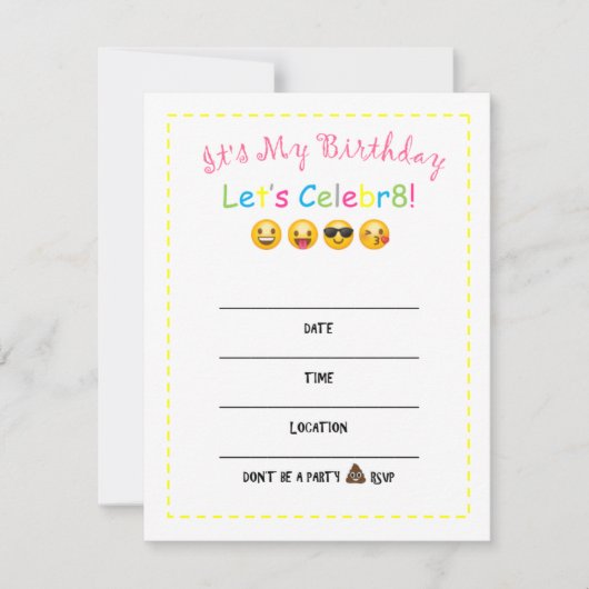 DIY Emoji Birthday Uitnodiging (Voorkant)