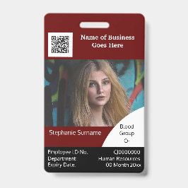 DIY Employee ID card Burgundy Black white Badge