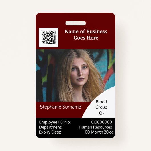 DIY Employee ID card Burgundy Black white Badge (Voorkant)