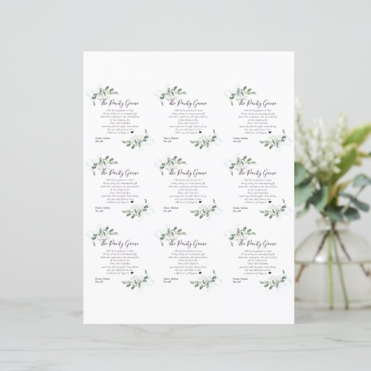 DIY Eucalyptus Vrijgezellenfeest Panty Game Kaart (Staand voorkant)