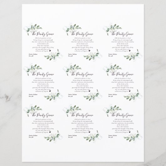 DIY Eucalyptus Vrijgezellenfeest Panty Game Kaart (Voorkant)