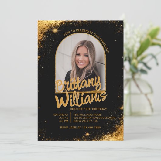 DIY Eye Catching Aangepaste foto Verjaardag Afstud Kaart (Staand voorkant)