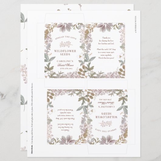 DIY Flower Seed Packets Vrijgezellenfeest Favor (Voorkant / Achterkant)