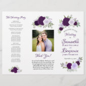 DIY Fold Paarse Boho Rozen Wedding Programma Flyer (Voorkant)