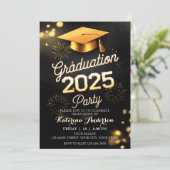 DIY Formal Dinner Afstuderen Zwart Goud Vuurwerk Kaart (Staand voorkant)