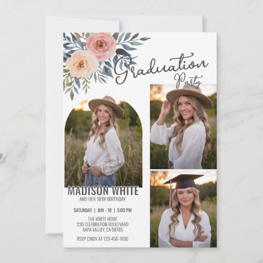 DIY Foto Afstuderen Verjaardag Delicate Floral Dec Kaart (Voorkant)