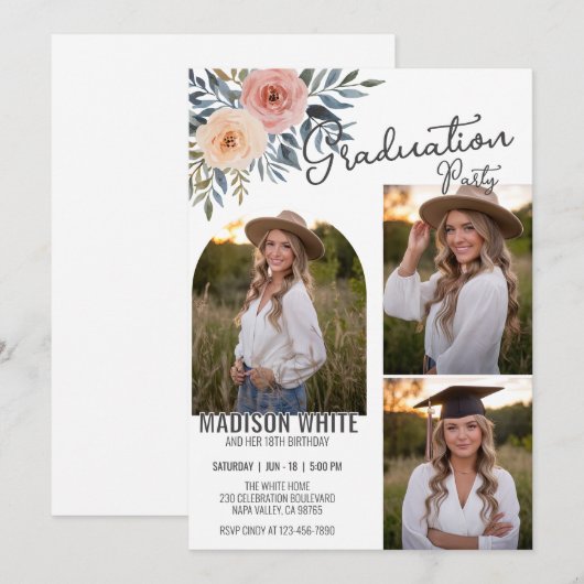 DIY Foto Afstuderen Verjaardag Delicate Floral Dec Kaart (Voorkant / Achterkant)