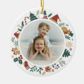 DIY Foto in Kerst Afbeeldingen Circle Border Keramisch Ornament (Voorkant)