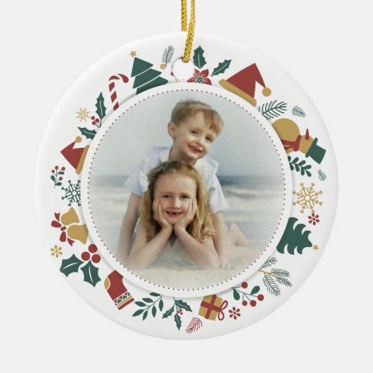 DIY Foto in Kerst Afbeeldingen Circle Border Keramisch Ornament (Voorkant)