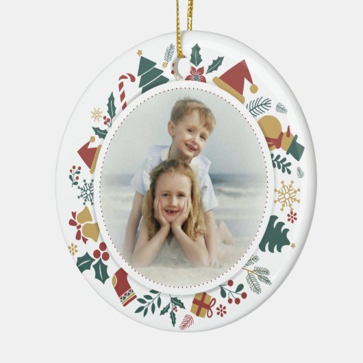 DIY Foto in Kerst Afbeeldingen Circle Border Keramisch Ornament (Links)