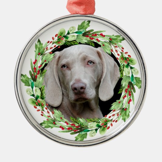 DIY Foto in Kerst Holly Border Pet Metalen Ornament (Voorkant)