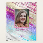 DIY Foto/Naam/Jaar/Blauwgroen Fuchsia Paarse Goude Planner (Voorkant)