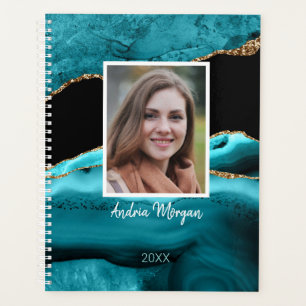 DIY-foto/naam/jaar/Blauwgroen zwart-goudgeit Planner
