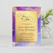 DIY Foto Paars Gold Abstract bruiloft 2 Save The Date (Staand voorkant)