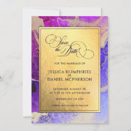 DIY Foto Paars Pink Gold Foil Weddenschap Save The Date