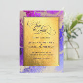 DIY Foto Paarse Goud Abstracte Trouwflat Save The Date (Staand voorkant)