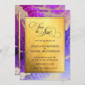 DIY Foto Paarse Goud Abstracte Trouwflat Save The Date (Voorkant / Achterkant)