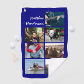 DIY-fotocollage met naam modern trendblauw Golfhanddoek (Insitu)