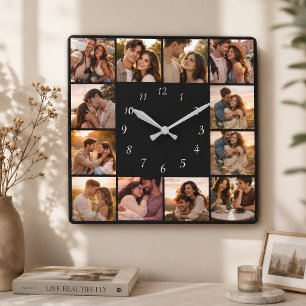 DIY Gepersonaliseerde 12 Foto Collage Sjabloon Vie Vierkante Klok