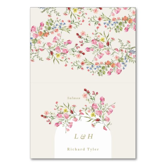 DIY Gevouwen lente bloemenboog plaats kaart (Voorkant)