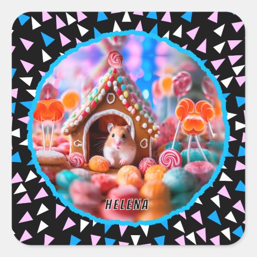DIY Gingerbread House Hamster Vierkante Sticker (Voorkant)